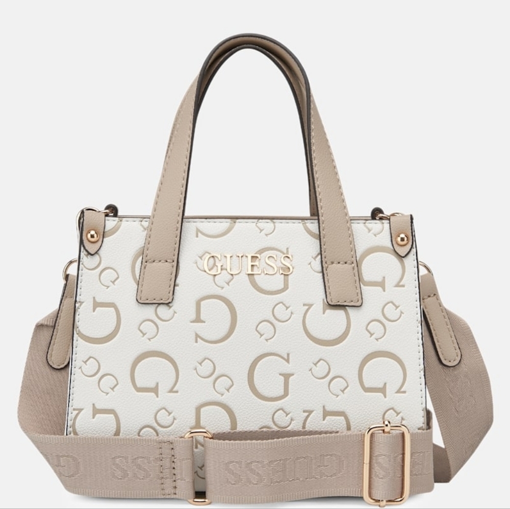 GUESS Beige and White Logo Tote Bag